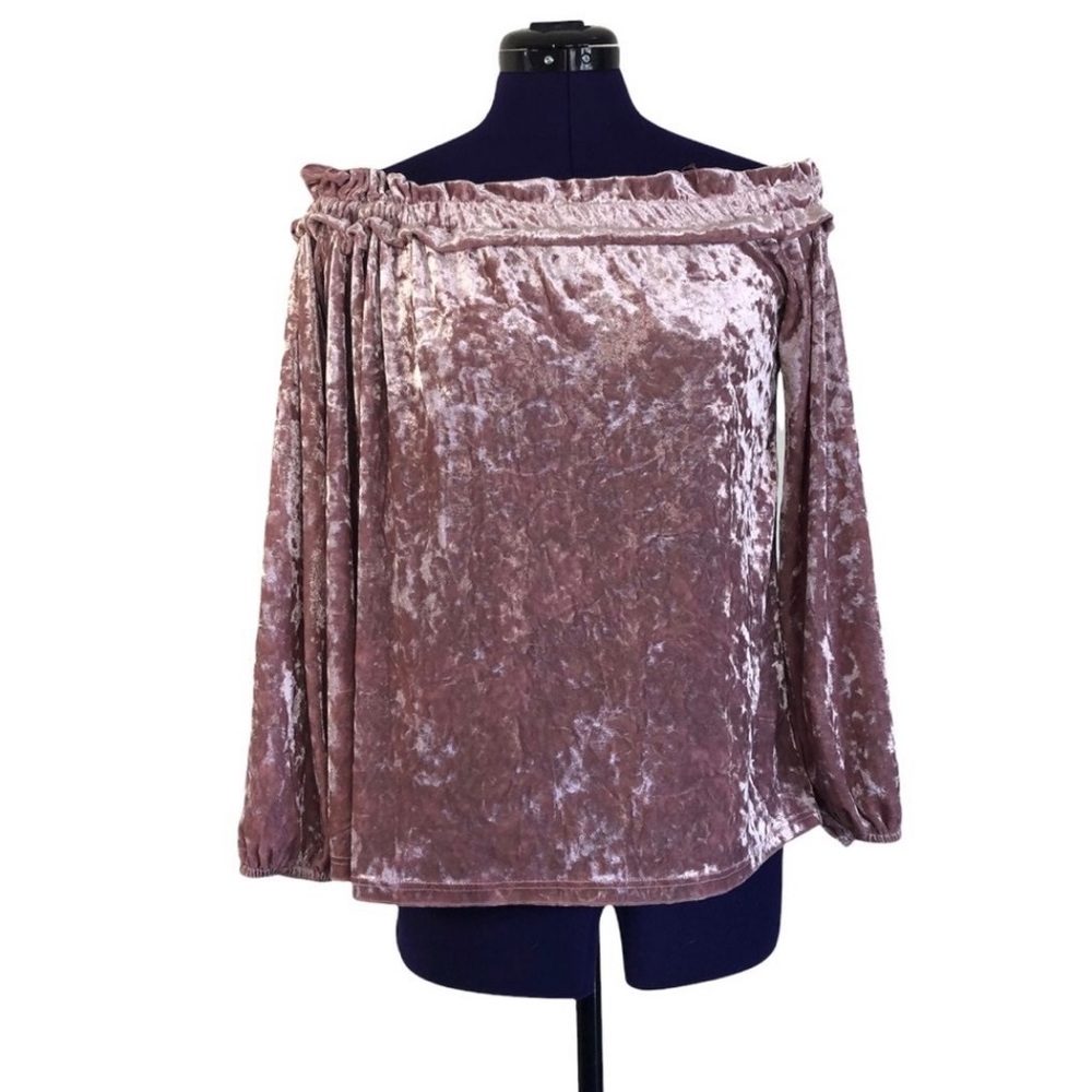 Light Pink Velvet Off Shoulder Long Sleeve Top